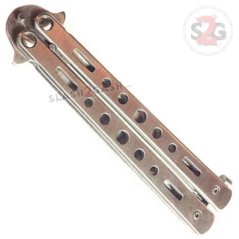 Hi-Tech Butterfly Knife Stainless Steel Cutout Balisong - Silver Serrated Knife-Balisong - Tophatter Daily Deals