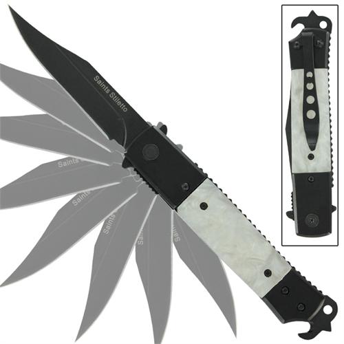 Hidden Release Dual Action Automatic Knife Black - Saints Stiletto Knife-Auto - Tophatter Daily Deals