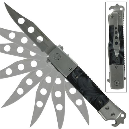 Hidden Release Dual Action Automatic Knife Silver - Louisiana Gator Knife-Auto - Tophatter Daily Deals