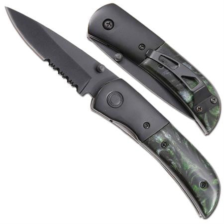 Grn Pearl Hidden Release Dual Action Automatic Knife Serrated Small Knife-Auto - Tophatter Daily Deals