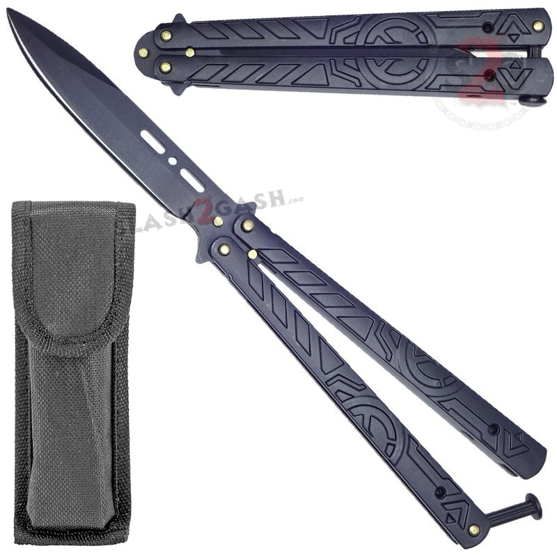 Hieroglyphic Butterfly Knife Riveted Unique Balisong - Black Knife-Balisong - Tophatter Daily Deals