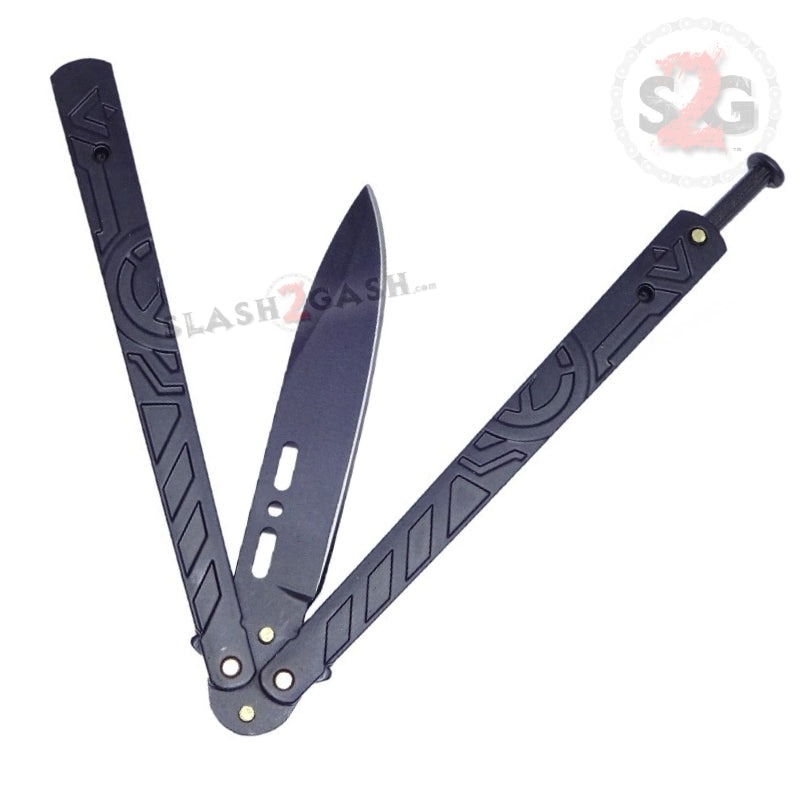 Hieroglyphic Butterfly Knife Riveted Unique Balisong - Black Knife-Balisong - Tophatter Daily Deals