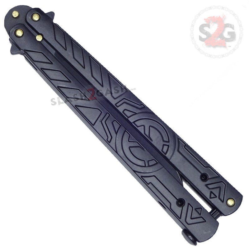 Hieroglyphic Butterfly Knife Riveted Unique Balisong - Black Knife-Balisong - Tophatter Daily Deals