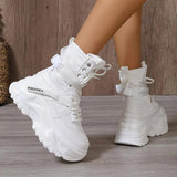 High-Top Fashion Sneakers for Women - Solid Color EVA Fabric Lace-Up Round Toe Casual Boots with Polyurethane Sole and Fabric Inner - Versatile All-Season Streetwear Shoes White - Tophatter Daily Deals