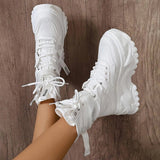 High-Top Fashion Sneakers for Women - Solid Color EVA Fabric Lace-Up Round Toe Casual Boots with Polyurethane Sole and Fabric Inner - Versatile All-Season Streetwear Shoes - Tophatter Daily Deals