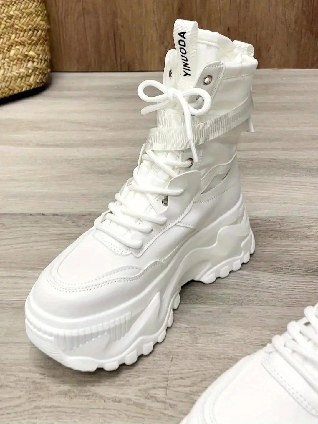 High-Top Fashion Sneakers for Women - Solid Color EVA Fabric Lace-Up Round Toe Casual Boots with Polyurethane Sole and Fabric Inner - Versatile All-Season Streetwear Shoes - Tophatter Daily Deals