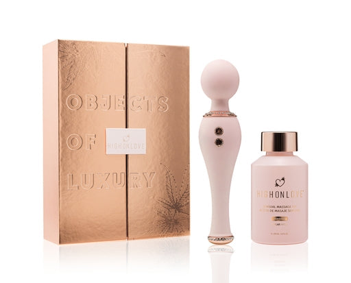 HighOnLove Objects of Luxury Gift Set with CBD Sensual Massage Oil and Bedazzled Silicone Body Wand > Essentials > Massage Gift Set - Tophatter Daily Deals