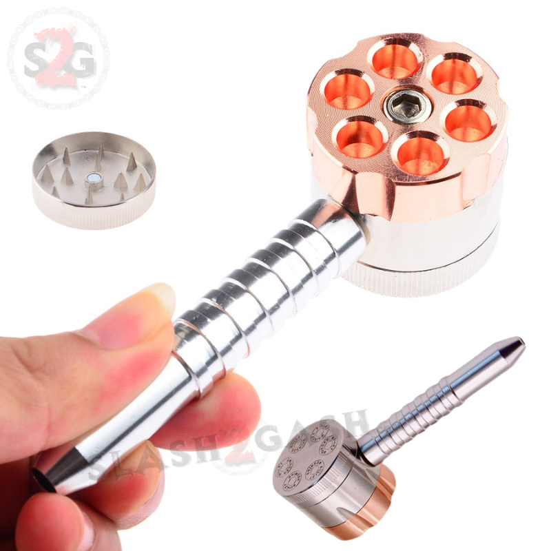 Six Shooter Rotating Revolver Smoking Bullet Metal Pipe w/ Grinder - V3 Smoking Accessories - Tophatter Daily Deals