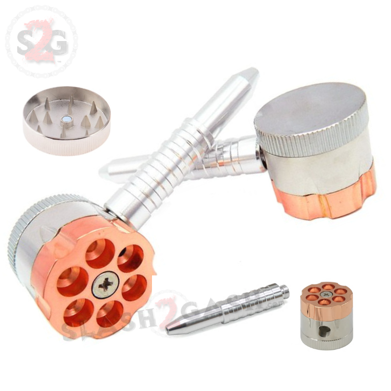 Six Shooter Rotating Revolver Smoking Bullet Metal Pipe w/ Grinder - V3 Smoking Accessories - Tophatter Daily Deals
