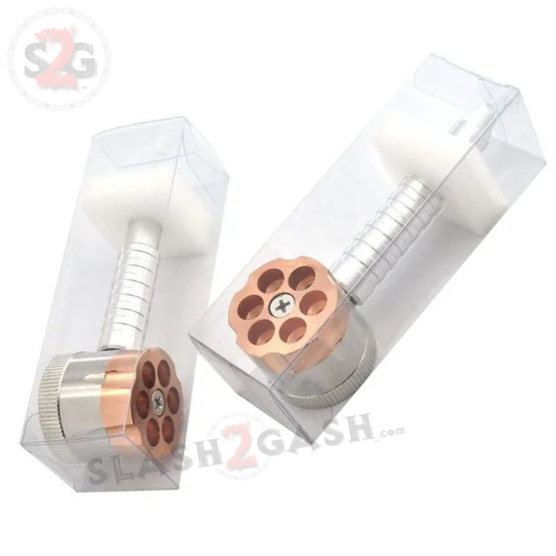Six Shooter Rotating Revolver Smoking Bullet Metal Pipe w/ Grinder - V3 Smoking Accessories - Tophatter Daily Deals