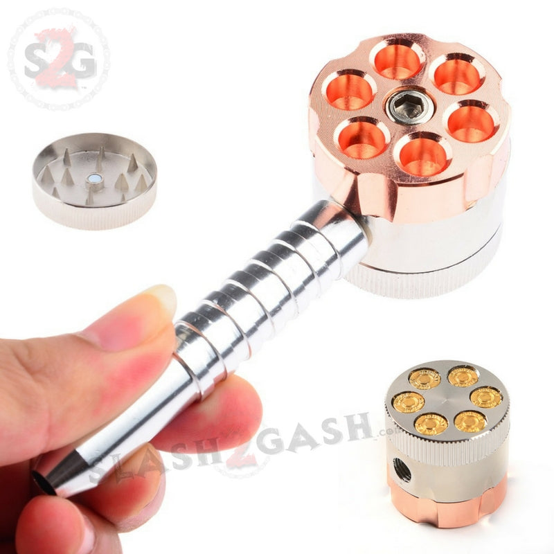 Six Shooter Rotating Revolver Smoking Bullet Metal Pipe w/ Grinder - V3 Smoking Accessories - Tophatter Daily Deals