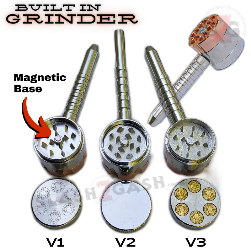 Six Shooter Revolver Smoking Bullet Metal Pipe w/ Grinder - 3 Versions Smoking Accessories - Tophatter Daily Deals