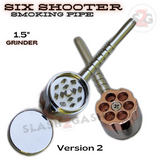 Six Shooter Revolver Smoking Bullet Metal Pipe w/ Grinder - 3 Versions 6 Shooter - Version 2 (plain bottom) Smoking Accessories - Tophatter Daily Deals
