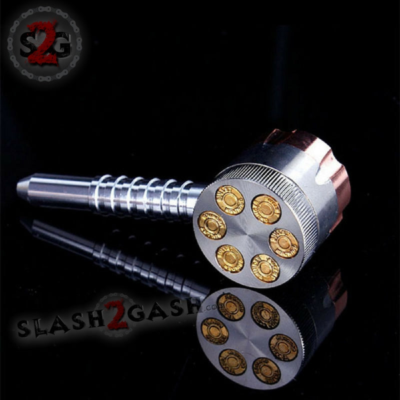 Six Shooter Rotating Revolver Smoking Bullet Metal Pipe w/ Grinder - V3 Smoking Accessories - Tophatter Daily Deals