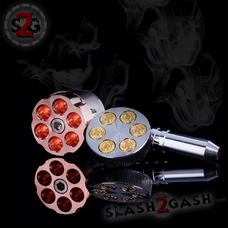 Six Shooter Rotating Revolver Smoking Bullet Metal Pipe w/ Grinder - V3 Smoking Accessories - Tophatter Daily Deals
