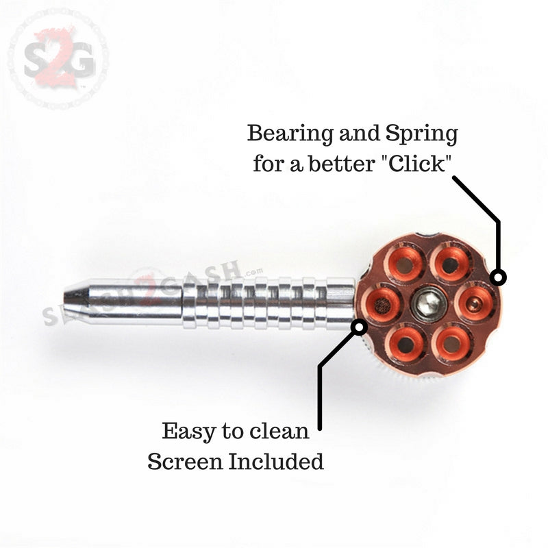 Six Shooter Rotating Revolver Smoking Bullet Metal Pipe w/ Grinder - V3 Smoking Accessories - Tophatter Daily Deals