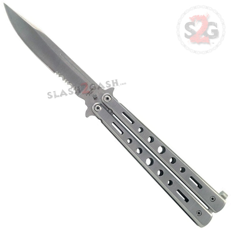 Hi-Tech Butterfly Knife Stainless Steel Cutout - Titanium Rainbow Knife-Balisong - Tophatter Daily Deals
