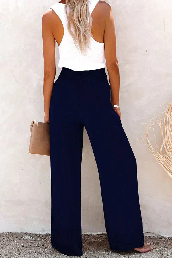 Breathable women's wide-leg pants – high-waisted, cotton blend, for casual wear Women's trousers - Tophatter Daily Deals