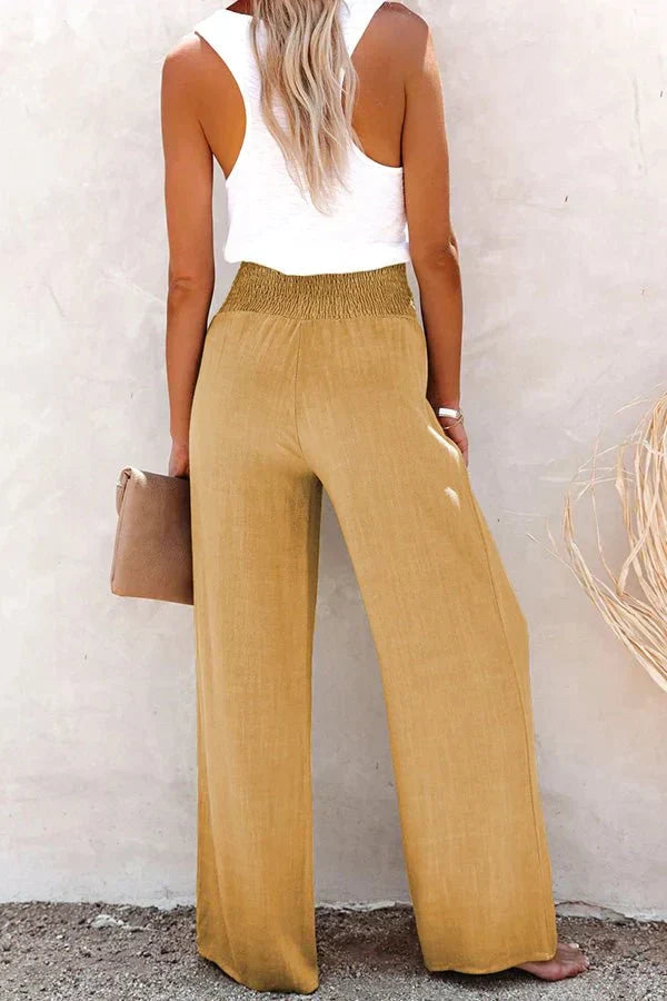 Breathable women's wide-leg pants – high-waisted, cotton blend, for casual wear Women's trousers - Tophatter Daily Deals