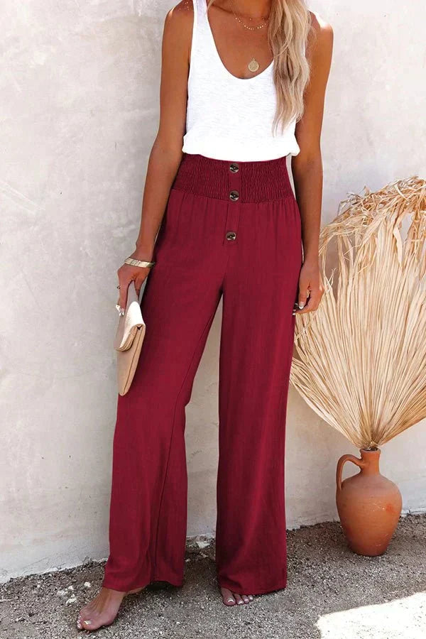 Breathable women's wide-leg pants – high-waisted, cotton blend, for casual wear Red Women's trousers - Tophatter Daily Deals