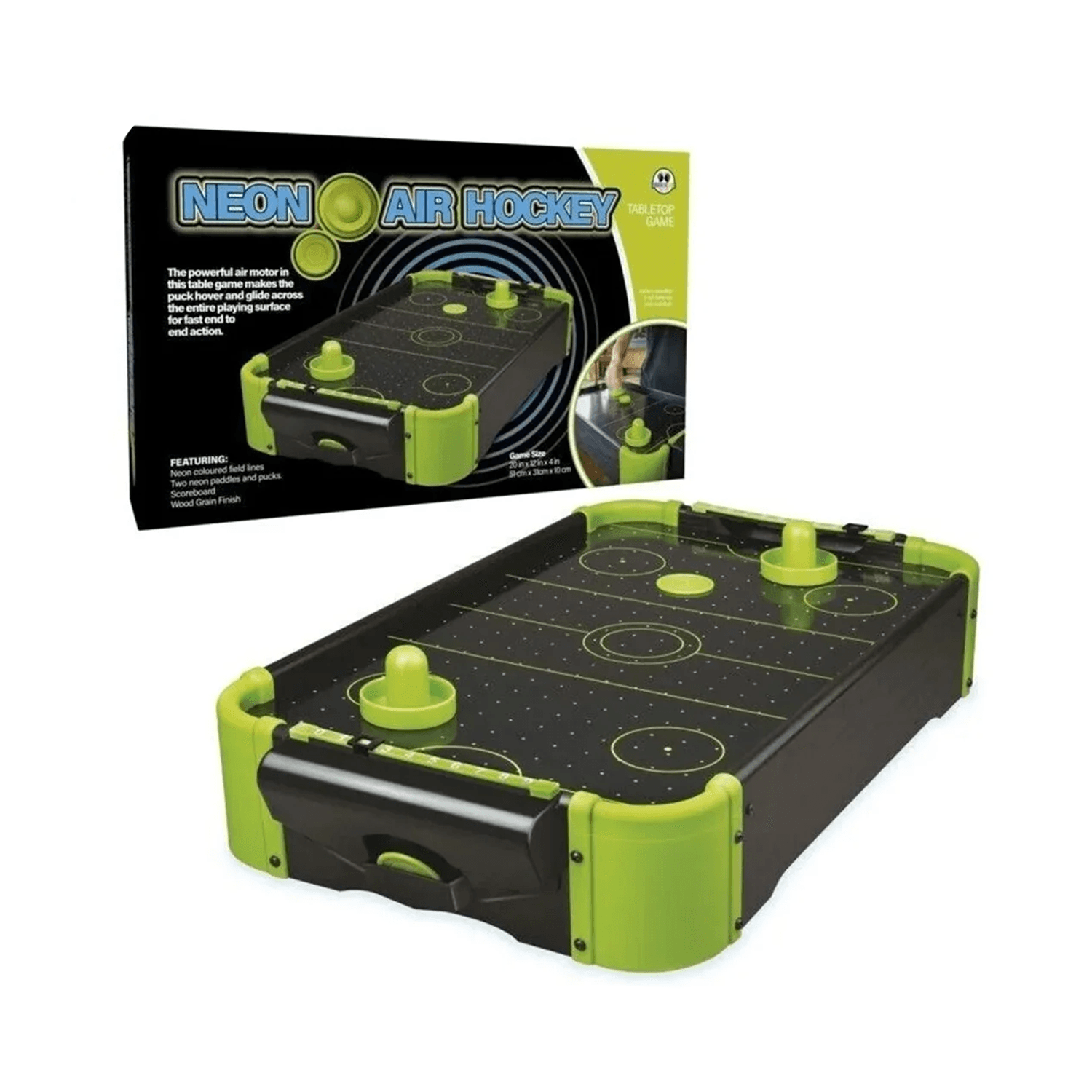 Air Hockey Mini Table - Neon Air Hockey Sports Table Game Toys Gifts Games Retro Toy Indoor Funtime Green Sports Toys - Tophatter Daily Deals