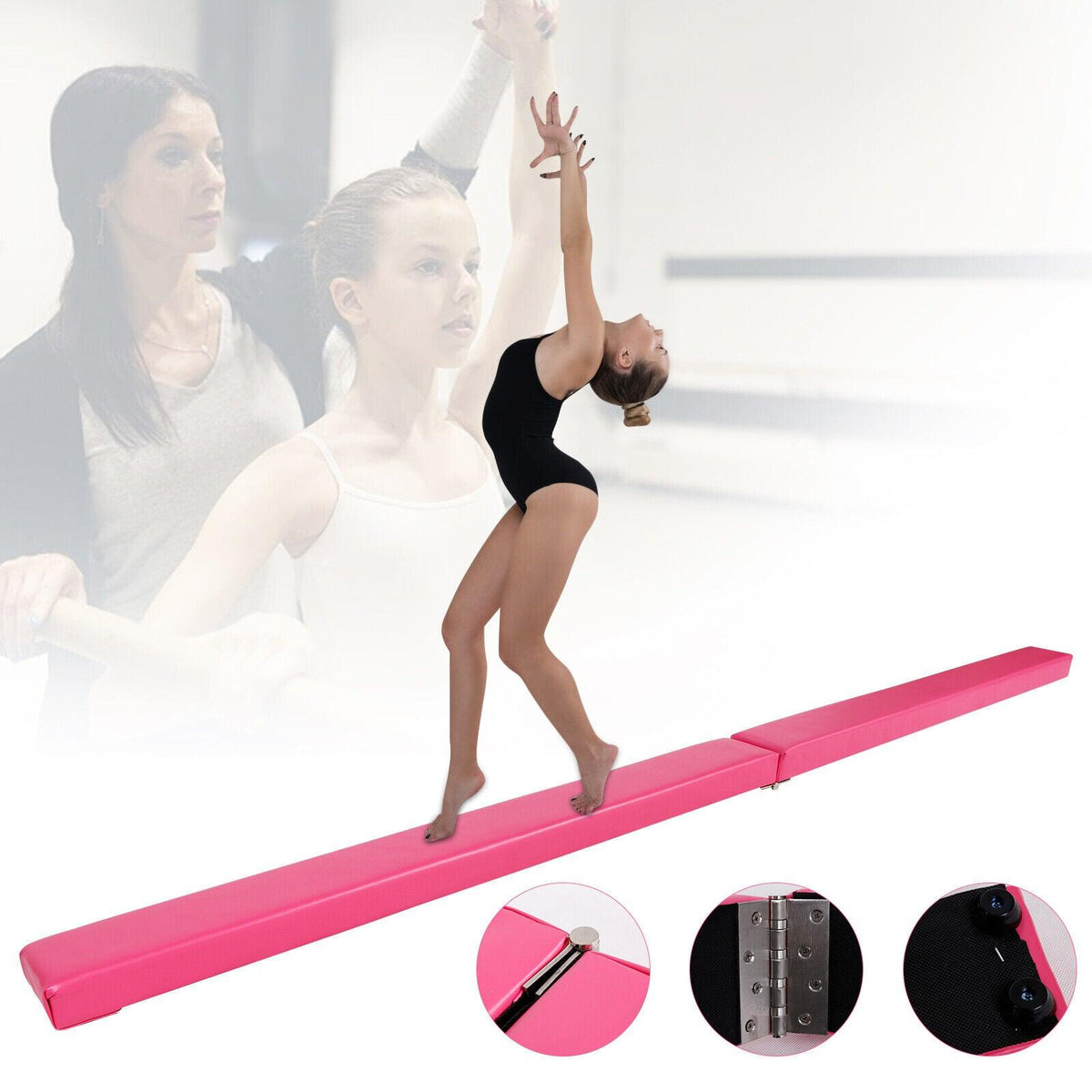 Gymnastic Beams for Home - Foldable Gymnastics Balance Beam 7FT Training Beam Portable Kids Adult Home Gym Exercise & Fitness - Tophatter Daily Deals