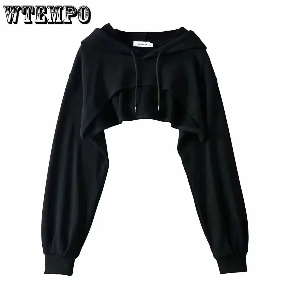 Hoodie Female Hoodie Personality Irregular Crop Ultra Short Style Long Sleeve Top Female Drop Shipping - Tophatter Daily Deals