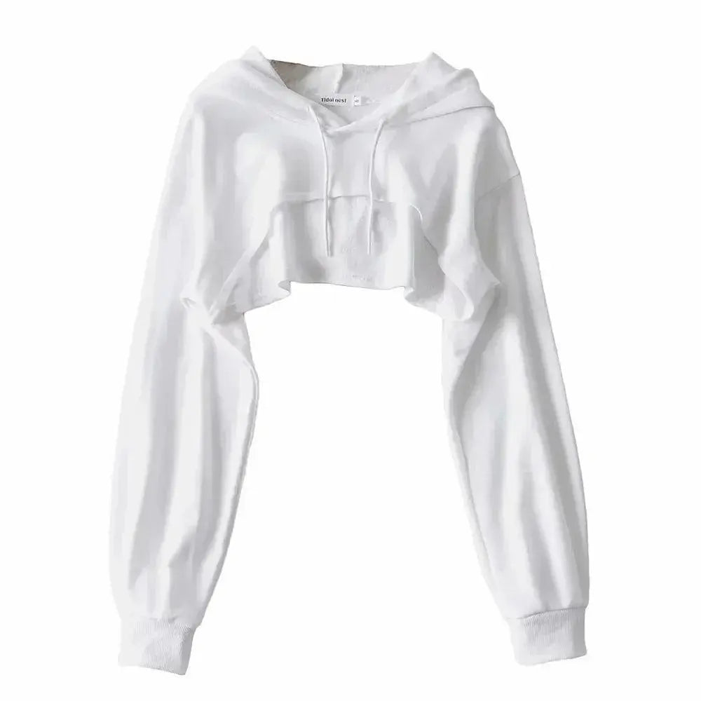 Hoodie Female Hoodie Personality Irregular Crop Ultra Short Style Long Sleeve Top Female Drop Shipping WHITE - Tophatter Daily Deals