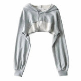 Hoodie Female Hoodie Personality Irregular Crop Ultra Short Style Long Sleeve Top Female Drop Shipping GRAY L - Tophatter Daily Deals