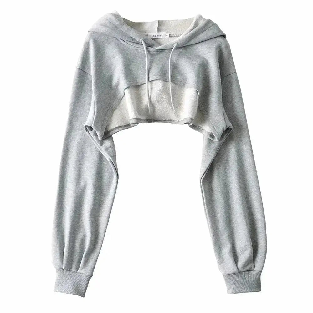Hoodie Female Hoodie Personality Irregular Crop Ultra Short Style Long Sleeve Top Female Drop Shipping GRAY L - Tophatter Daily Deals