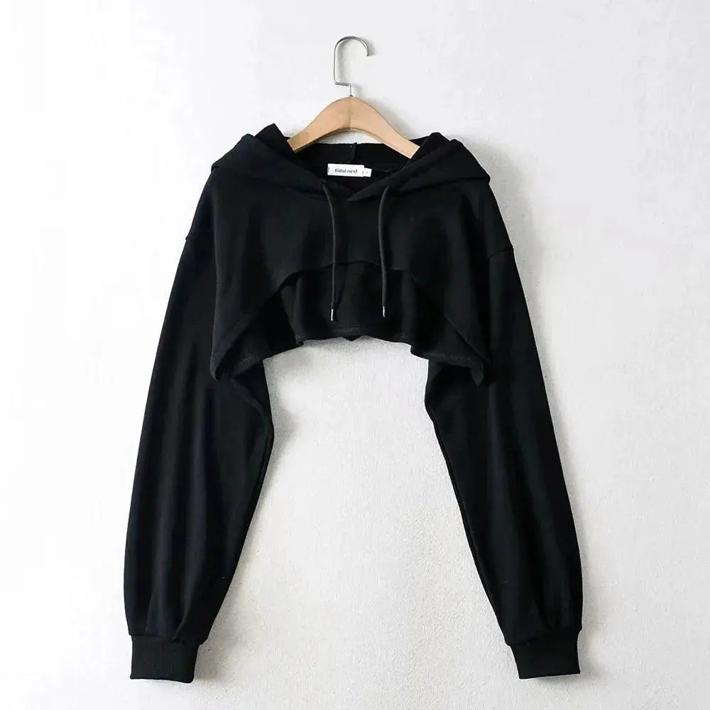 Hoodie Female Hoodie Personality Irregular Crop Ultra Short Style Long Sleeve Top Female Drop Shipping - Tophatter Daily Deals