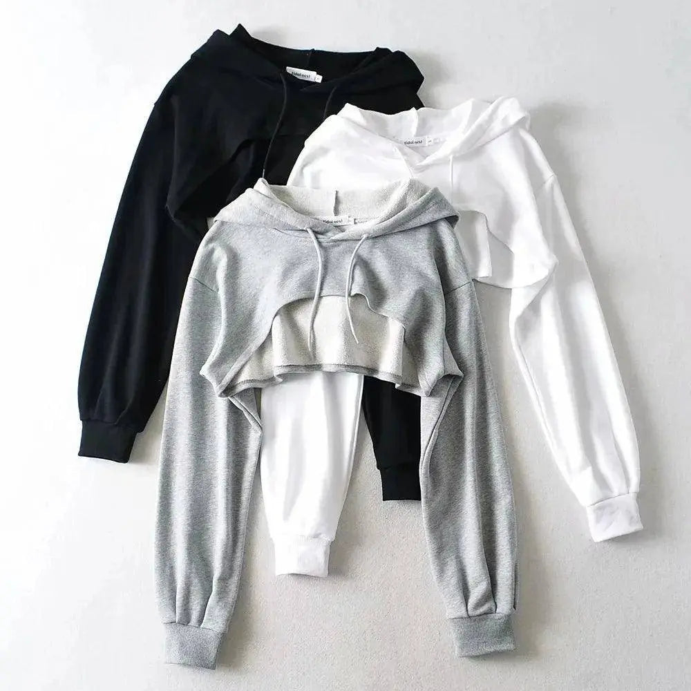 Hoodie Female Hoodie Personality Irregular Crop Ultra Short Style Long Sleeve Top Female Drop Shipping - Tophatter Daily Deals