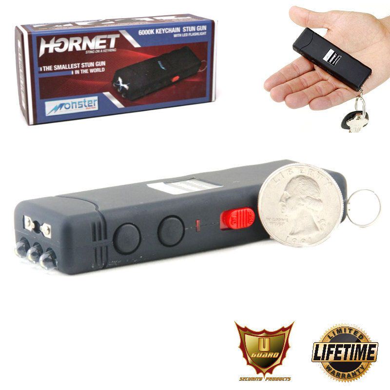 Mini Keychain Stun Gun LED Flashlight HORNET 6 Million Volt Black Rechargeable Collectible Weapons - Tophatter Daily Deals