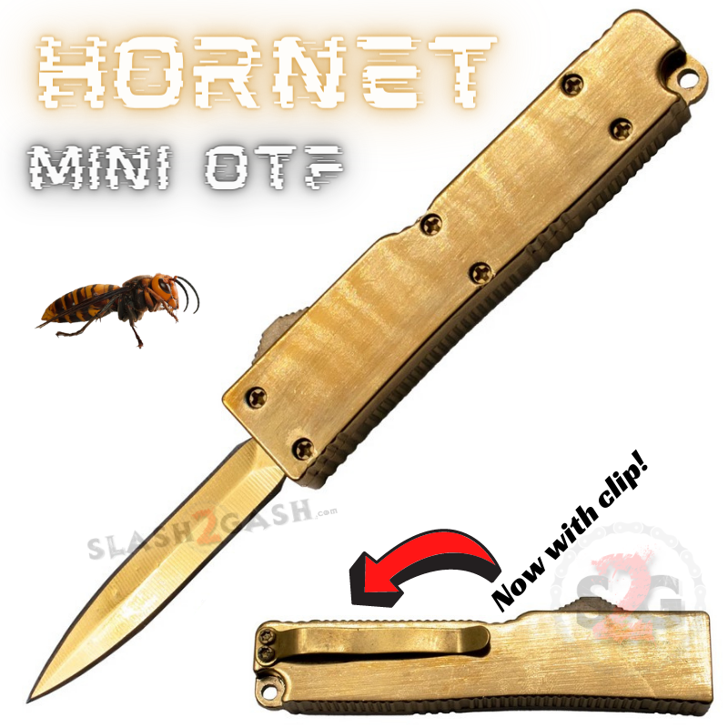 Hornet Mini OTF Knife Small Automatic Keychain Switchblade - Asst. colors Gold - (Gold Hardware) Knife-OTF - Tophatter Daily Deals