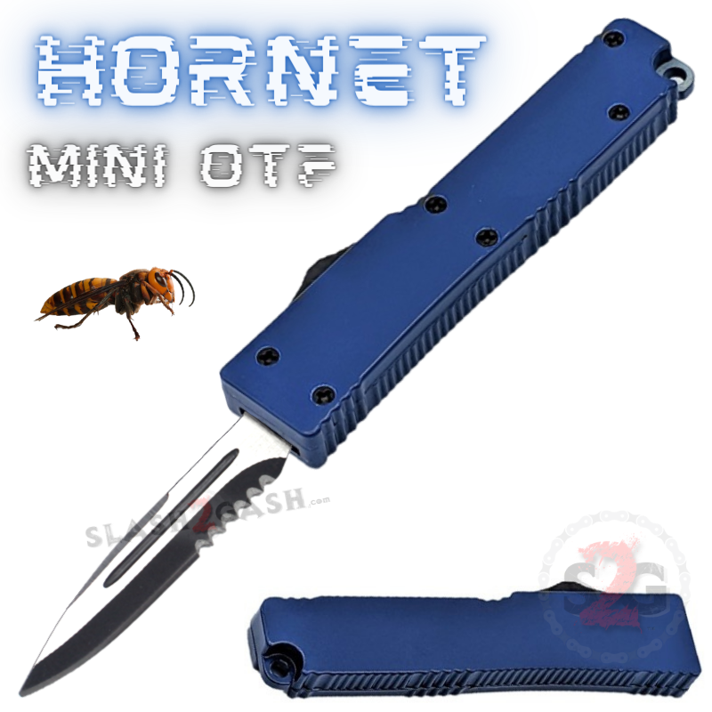 Hornet Mini OTF Knife Small Automatic Keychain Switchblade - Asst. colors Blue - Single Edge Serrated Knife-OTF - Tophatter Daily Deals