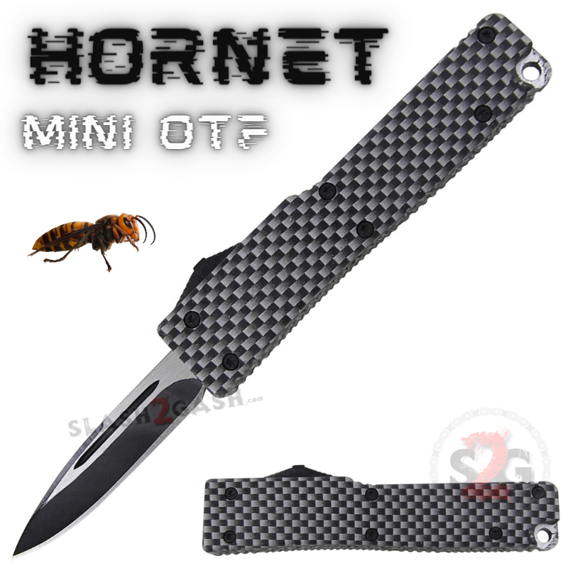 Hornet Mini OTF Knife Small Automatic Keychain Switchblade - Asst. colors Carbon Fiber - Single Edge Knife-OTF - Tophatter Daily Deals