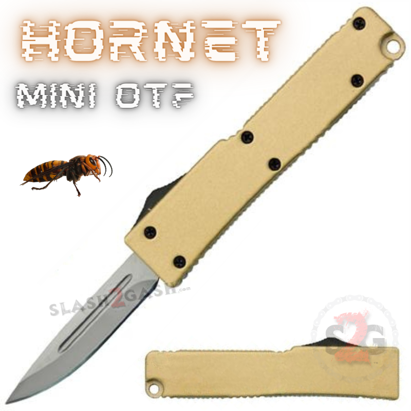 Hornet Mini OTF Knife Small Automatic Keychain Switchblade - Asst. colors Gold - Single Edge Silver Blade Knife-OTF - Tophatter Daily Deals
