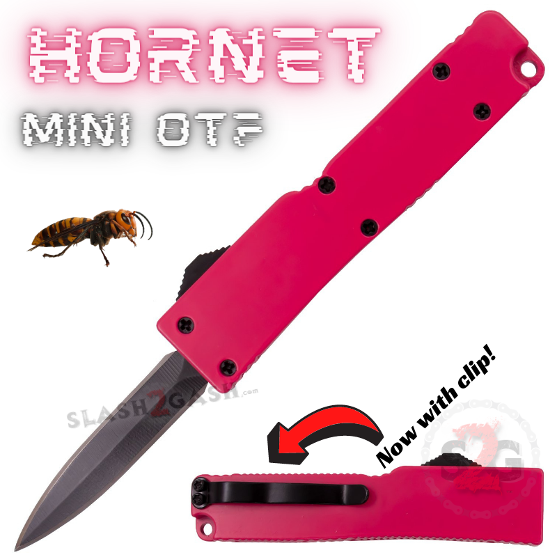 Hornet Mini OTF Knife Small Automatic Keychain Switchblade - Asst. colors Hot Pink - Double Edge w Clip Knife-OTF - Tophatter Daily Deals