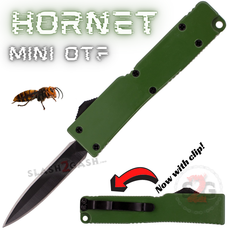 Keychain Mini OTF Knife Switchblade Dagger w/ Clip - OD Green Hornet Knife-OTF - Tophatter Daily Deals