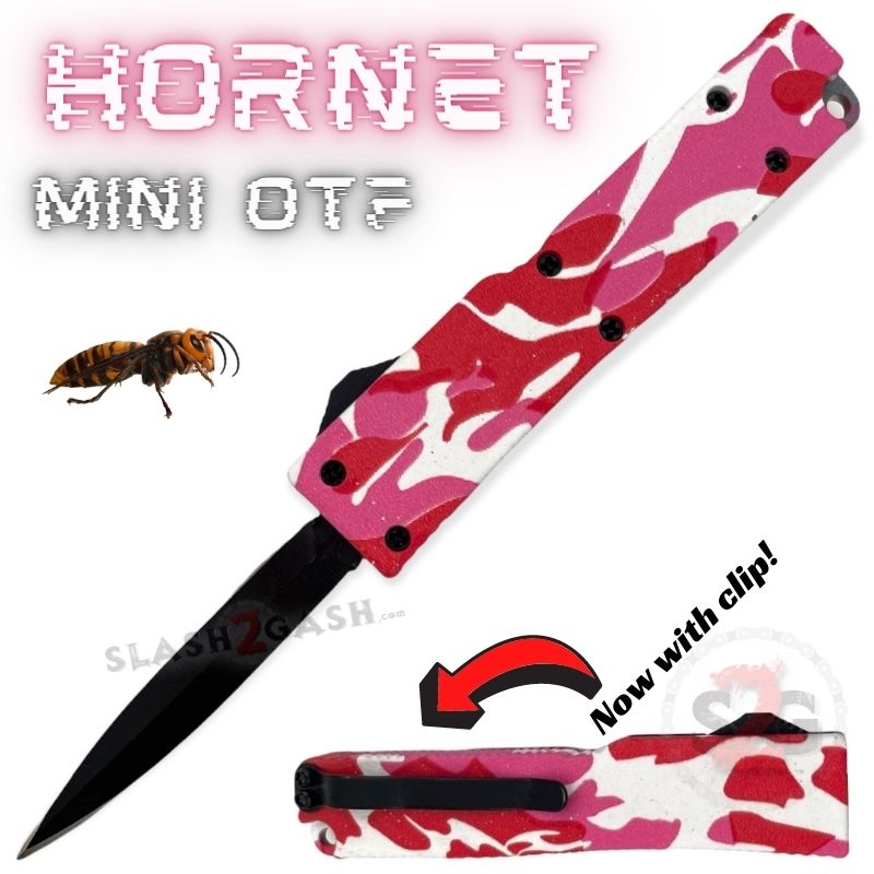 Hornet Mini OTF Knife Small Automatic Keychain Switchblade - Asst. colors Pink Camo- Double Edge w Clip Knife-OTF - Tophatter Daily Deals