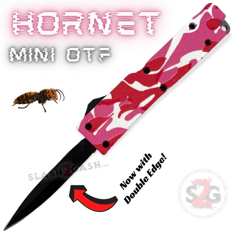 Keychain Mini OTF Knife Switchblade Dagger w/ Clip - Pink Camo Hornet Knife-OTF - Tophatter Daily Deals