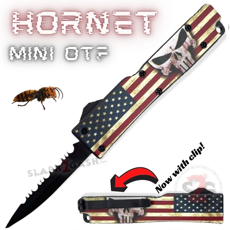 Keychain Mini OTF Knife Switchblade Dagger w/ Clip - Punisher Flag Hornet Knife-OTF - Tophatter Daily Deals