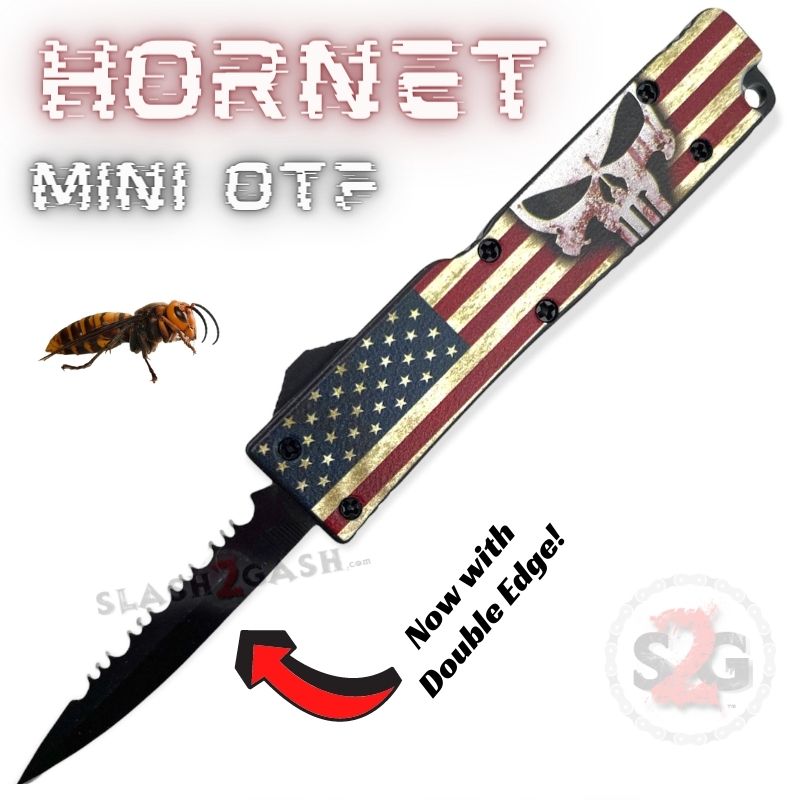 Keychain Mini OTF Knife Switchblade Dagger w/ Clip - Punisher Flag Hornet Knife-OTF - Tophatter Daily Deals