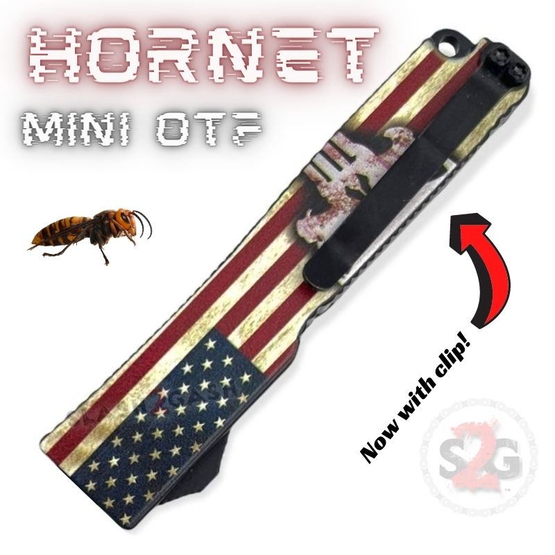 Keychain Mini OTF Knife Switchblade Dagger w/ Clip - Punisher Flag Hornet Knife-OTF - Tophatter Daily Deals