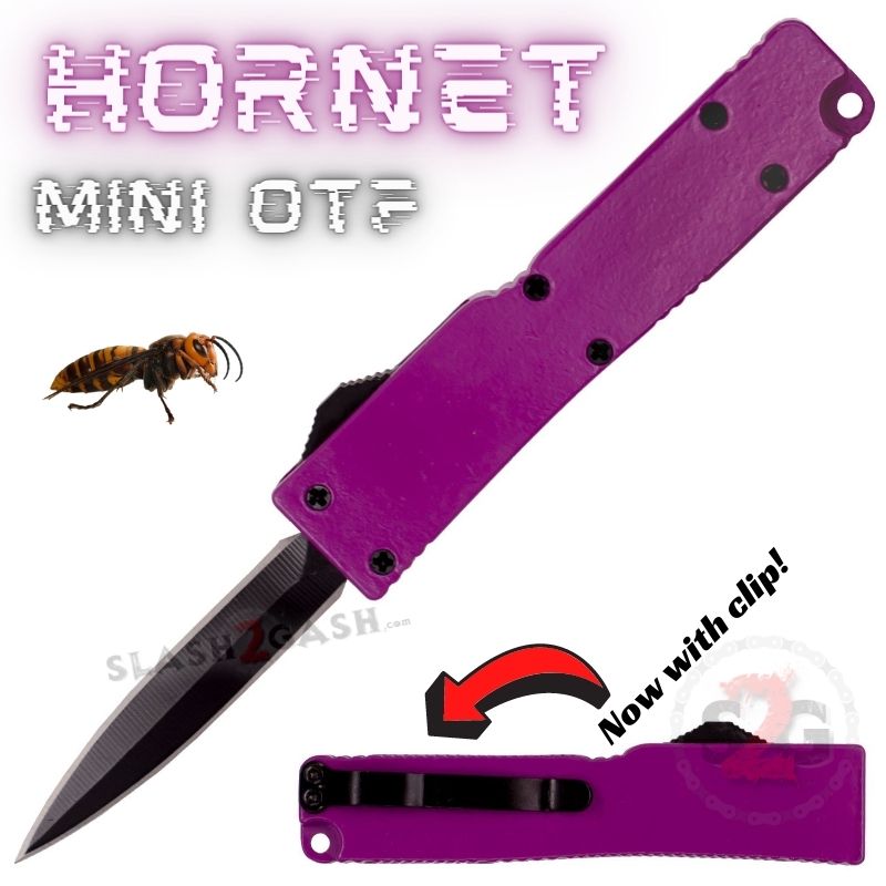 Keychain Mini OTF Knife Switchblade Dagger w/ Clip - Purple Hornet Knife-OTF - Tophatter Daily Deals