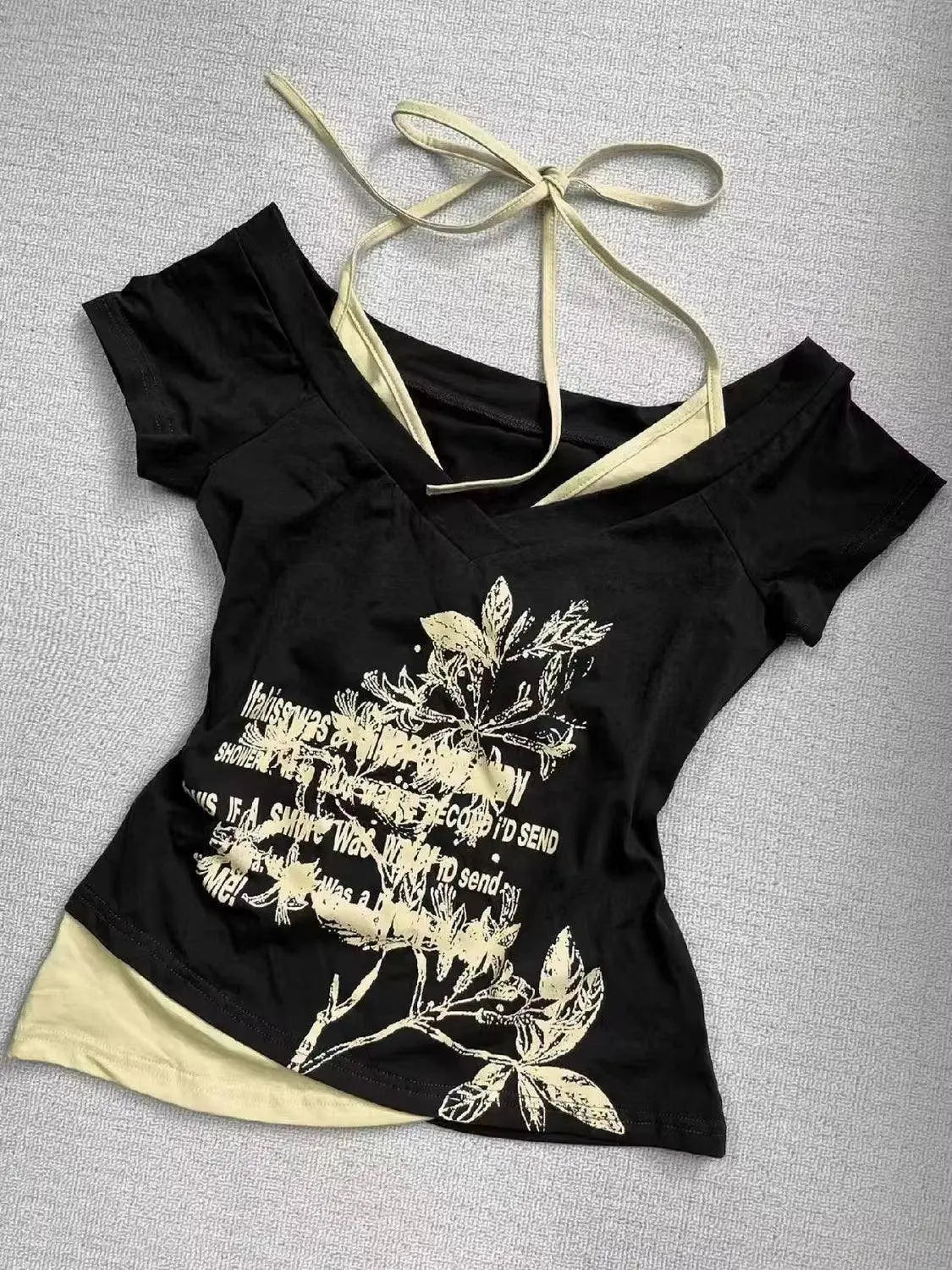 Hot American Strappy Letter Print T-Shirt Millennial Fashion Street Trend Casual Y2K Top 4 - Tophatter Daily Deals