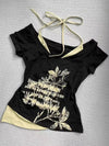 Hot American Strappy Letter Print T-Shirt Millennial Fashion Street Trend Casual Y2K Top 4 - Tophatter Daily Deals