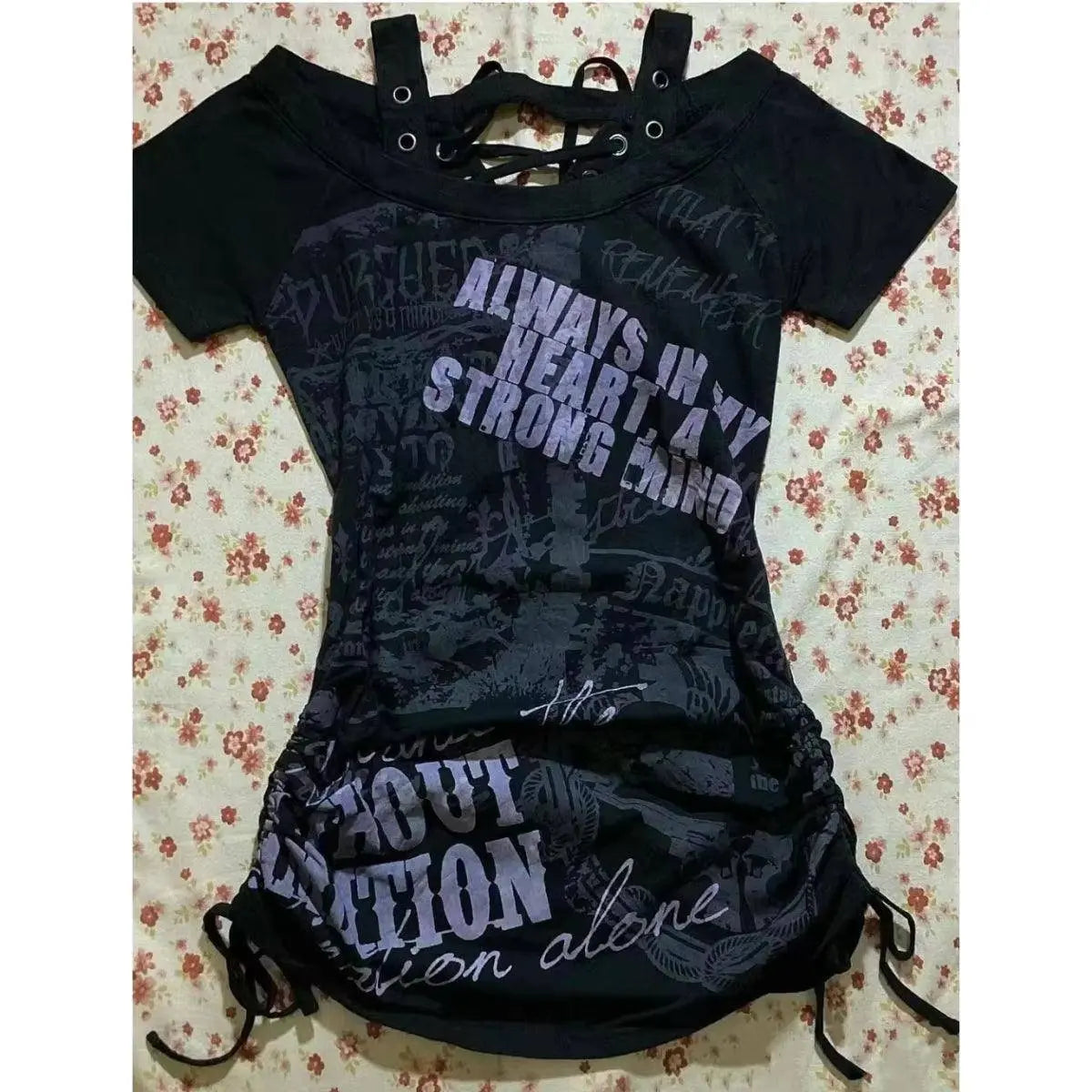 Hot American Strappy Letter Print T-Shirt Millennial Fashion Street Trend Casual Y2K Top 1 - Tophatter Daily Deals