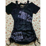 Hot American Strappy Letter Print T-Shirt Millennial Fashion Street Trend Casual Y2K Top 1 - Tophatter Daily Deals