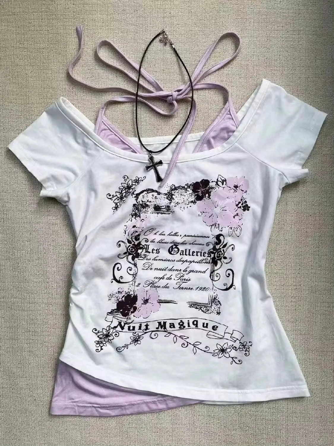 Hot American Strappy Letter Print T-Shirt Millennial Fashion Street Trend Casual Y2K Top 3 - Tophatter Daily Deals